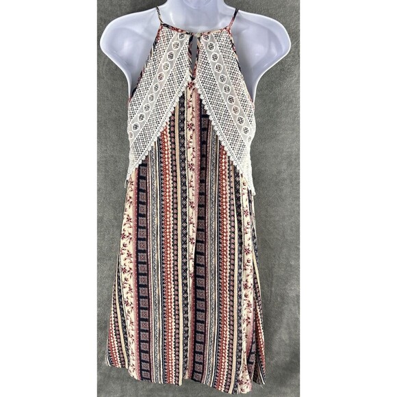 Altar'd State Women's M Sleeveless High Neck Dress‎ Lace Pink Blue Keyhole Boho - Picture 5 of 14
